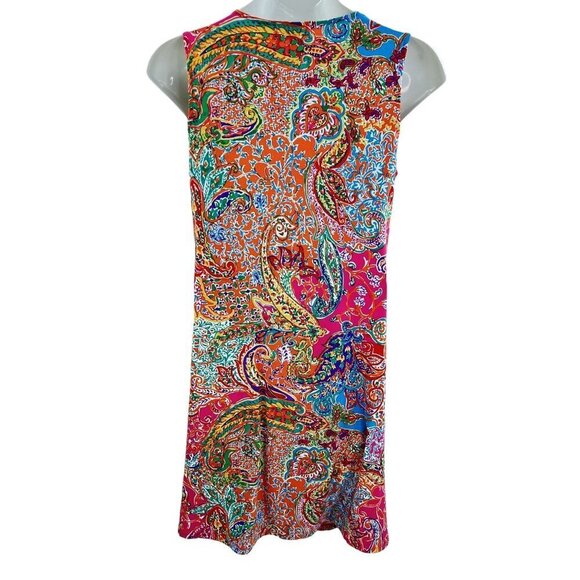 Lauren Ralph Lauren 1X Womens Ruched Side Paisley Print V-Neck Sleeveless Dress - Picture 2 of 11